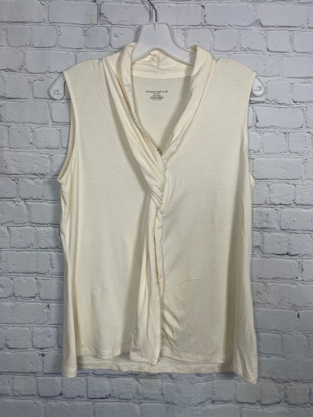 Charter Club Ivory Sleeveless Knot-Front Casual Camisole Career Work Top P/M